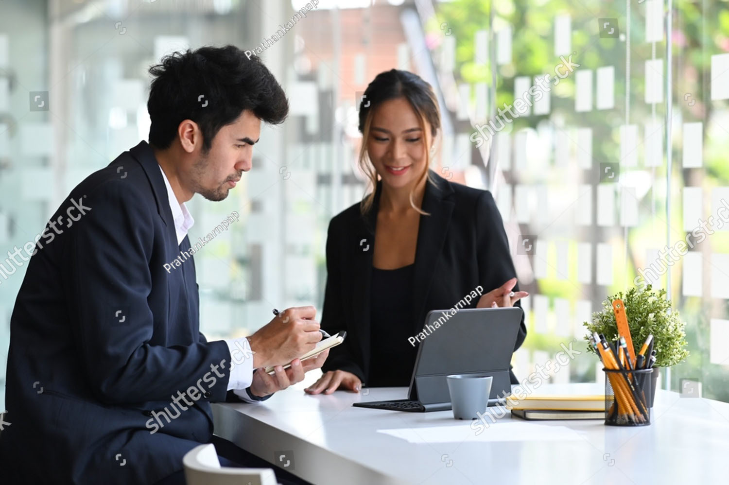 Stock Photo Young Business Colleagues Sharing Ideas Consider Strategy Discussing Online Presentation At Modern 2140355441